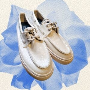 SPERRY Top-Sider Gorgeous white glitter size 6.5M Like New